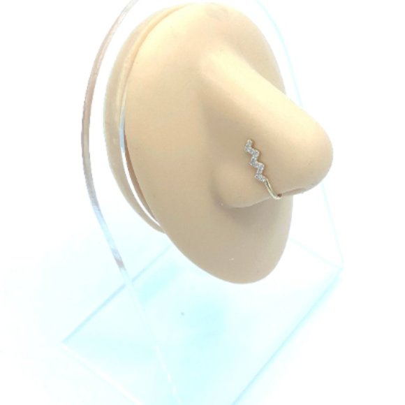 CZ ZigZag 24 KT Gold Plated Nose Cuff Fake Nose Rings No Piercing Jewelry - Picture 2 of 5